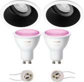 Pragmi Zano Pro - Inbouw Rond - Mat Zwart/Wit - Kantelbaar - Ø93mm - Philips Hue - LED Spot Set GU10 - White and Color Ambiance - Bluetooth - BES LED