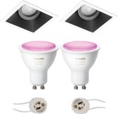 Pragmi Zano Pro - Inbouw Vierkant - Mat Zwart/Wit - Kantelbaar - 93mm - Philips Hue - LED Spot Set GU10 - White and Color Ambiance - Bluetooth - BSE