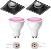 Pragmi Zano Pro - Inbouw Vierkant - Mat Zwart - Kantelbaar - 93mm - Philips Hue - LED Spot Set GU10 - White and Color Ambiance - Bluetooth - BSE