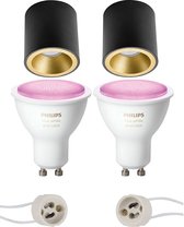 Proma Cliron Pro - Opbouw Rond - Mat Zwart/Goud - Verdiept - Ø90mm - Philips Hue - Opbouwspot Set GU10 - White and Color Ambiance - Bluetooth