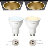 Primux Minko Pro - Inbouw Vierkant - Mat Zwart/Goud - Verdiept - 90mm - Philips Hue - LED Spot Set GU10 - White Ambiance - Bluetooth