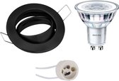 LED Spot Set - GU10 Fitting - Inbouw Rond - Mat Zwart - Kantelbaar Ø82mm - Philips - CorePro 827 36D - 3.5W - Warm Wit 2700K