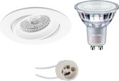 LED Spot Set - Primux Delton Pro - GU10 Fitting - Inbouw Rond - Mat Wit - Kantelbaar - Ø82mm - Philips - MASTER 927 36D VLE - 3.7W - Warm Wit 2200K-2700K - DimTone Dimbaar