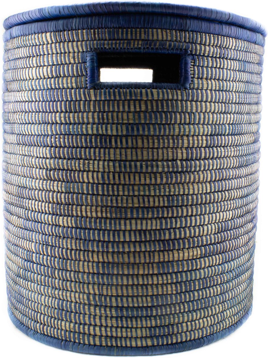 Palmblad mand met deksel donkerblauw H38xD35cm - small