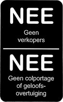 NEE Geen verkopers NEE Geen colportage of geloofsovertuigingen - Brievenbus Sticker - Zwart Wit - Zelfklevend - 50 mm x 80 mm x 1,6 mm - YFE-Design