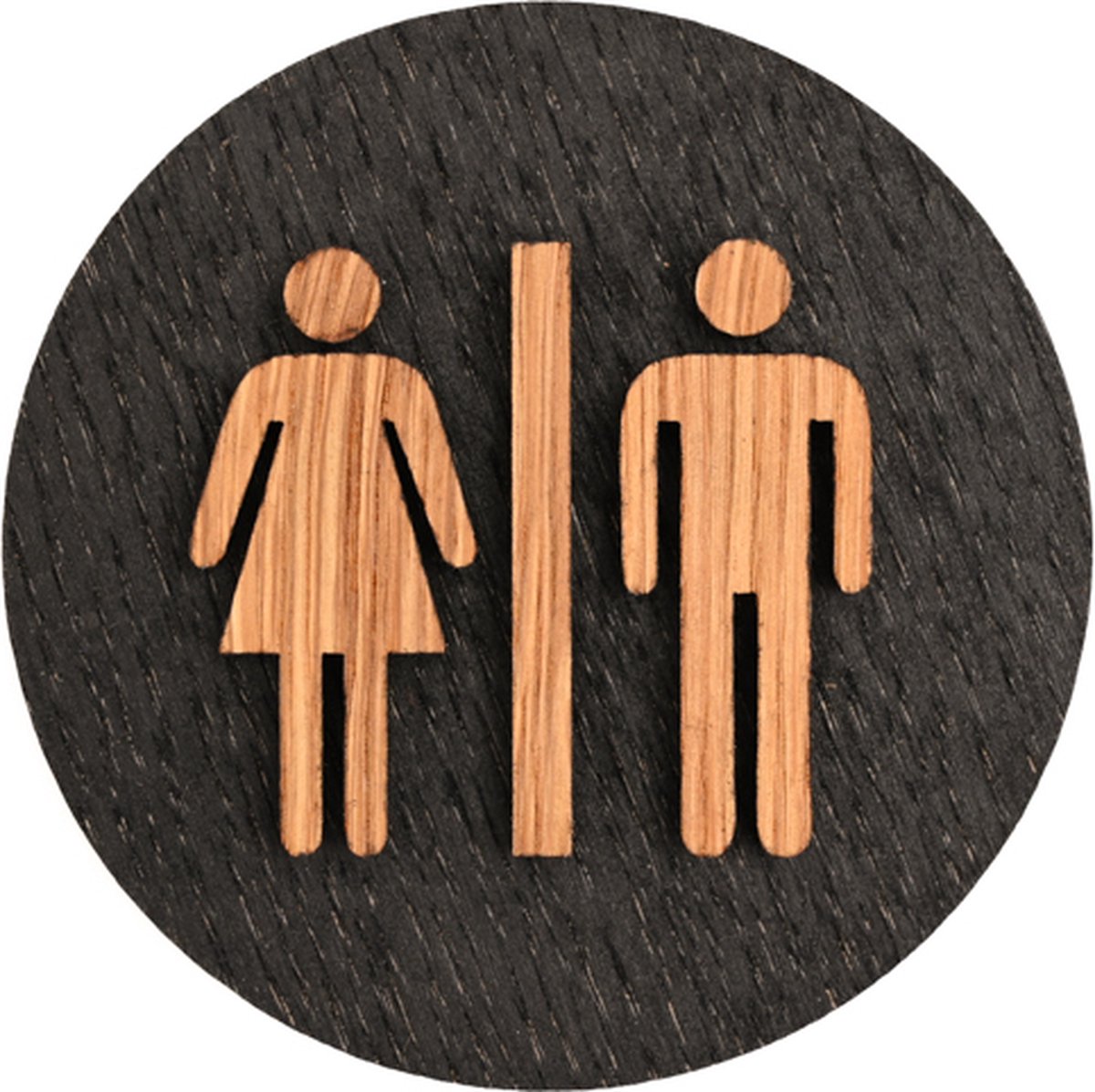 Houten Pictogram Deurbordje / Toiletbordje / Infobord - 9cm - Zelfklevend - type Zwart Eiken (Man&Vrouw)