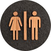 Pictogramme Bois Plaque de Porte / Panneau Toilette / Panneau d'Information - 9cm - Autocollant - Type Chêne Zwart (Homme & Femme)