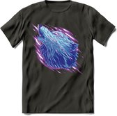 Dieren T-Shirt | wolf retro kleding Kado Heren / Dames | Perfect wildlife Cadeau shirt - Donker Grijs - 3XL