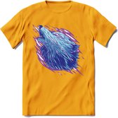 Dieren T-Shirt | wolf retro kleding Kado Heren / Dames | Perfect wildlife Cadeau shirt - Geel - S