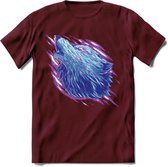 Dieren T-Shirt | wolf retro kleding Kado Heren / Dames | Perfect wildlife Cadeau shirt - Burgundy - XXL