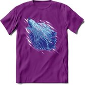 Dieren T-Shirt | wolf retro kleding Kado Heren / Dames | Perfect wildlife Cadeau shirt - Paars - M