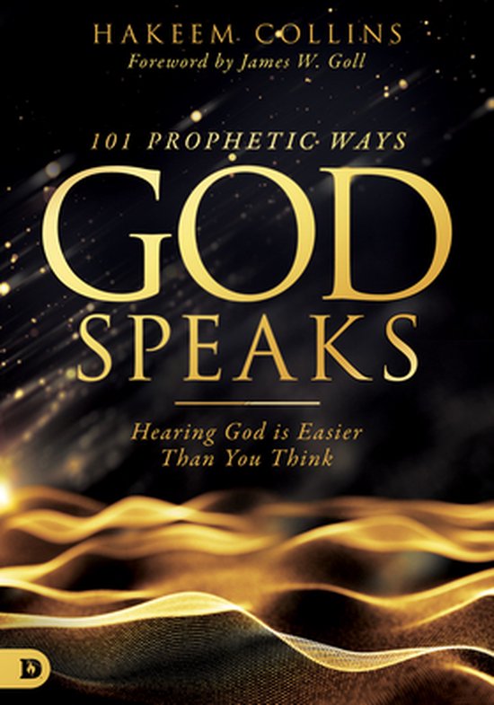 Boekomslag met de titel '101 Prophetic Ways GOD SPEAKS' in gouden letters. Ondertitel 'Hearing God is Easier Than You Think'.
