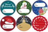 Kerst / Merry Christmas - Naamstickers - Kerst labels - Feestdagen - Naam Sluitzegel | 6 assorti - Rond / Cirkel - Kleur 2 | Stickers - Envelop sticker - Kaart | Cadeau – Gift – Ca