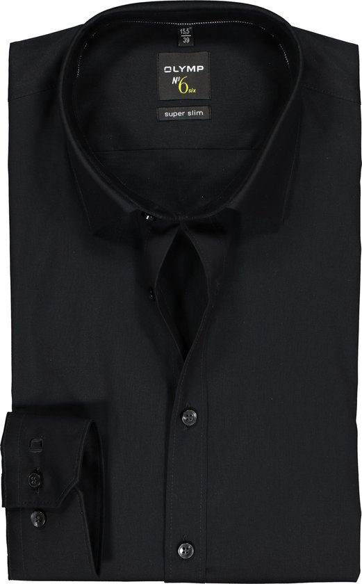 OLYMP No. Six super slim fit overhemd - zwart - Strijkvriendelijk - Boordmaat: 40