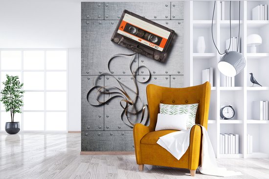 Behang - Fotobehang Cassettebandje - Lint - Retro - Breedte 155 cm x hoogte 240 cm