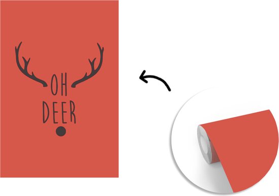Fond d' écran - Papier peint photo - Noël citation Oh cerf avec un fond rouge - Largeur 200 cm x hauteur 300 cm