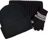 Winter set | beanie| sjaal | gebreide handschoenen | dames en heren | zwart |