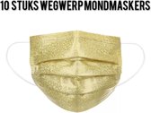 Glitter wegwerp mondmaskers - Goud - per 10 stuks