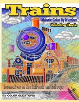Adult Color by Number- Trains Coloring Book Mosaic Color By Number Locomotives on the Railroads and Railways