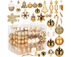 Springos Kerstballen | Kerstversiering | Onbreekbaar | 153 Stuks | Goud/Wit