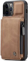 CaseMe - Retro Zipper Wallet iPhone 12 Pro Max - Bruin