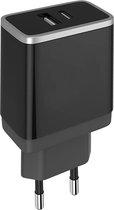 Mobiparts - Dual-Port Oplader 2.4A USB-A + USB-C - zwart