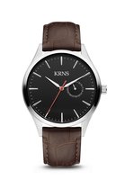 KRNS 1012 - Horloge - Analoog - Heren - Mannen - Leren band - Bruin - Zilverkleurig - Zwart