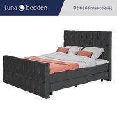 Luna Bedden - Boxspring Skye - 140x220 Compleet Antraciet Gecapitonneerd