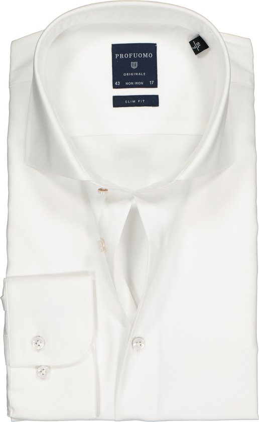 Profuomo slim fit overhemd - mouwlengte 72 cm - twill - wit - Strijkvrij - Boordmaat: 40