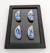 De Zeeuwse Schelp Mossellijst - Schelp in lijst - handgemaakt - uniek - met print - Delfts blauw - op glas - zwart