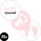 30x Sluitsticker Baby Nieuws! ROZE | 3 designs | 40 mm | Geboorte Sticker | Sluitzegel | Sticker Geboortekaart | Luxe Sluitzegel