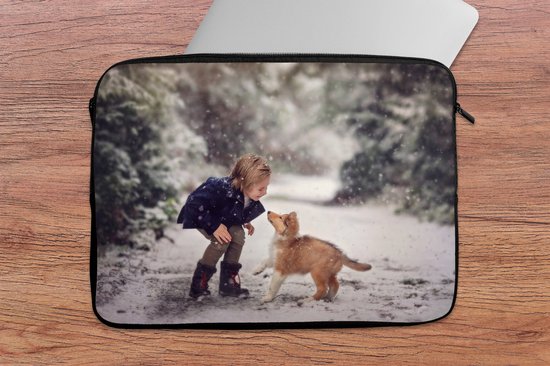 Housse ordinateur 13 pouces 34x24 cm - Amis des animaux - Housse Macbook & Laptop Enfant jouant avec son chiot - Housse ordinateur portable avec photo