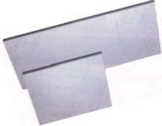 Twee rechthoekige metalen platen, één groter dan de ander, met een donkergrijze rand.