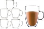 Dubbelwandige Theeglazen met Oor/Handvat – Dubbelwandig Theeglas 350ml – Thermische Glazen – Koffieglazen – Glazen voor Thee, Koffie en Cappuccino – Set van 6