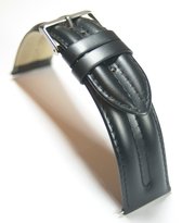 Horlogeband - Echt Leer - 24 mm - zwart - gestikt - Stoer