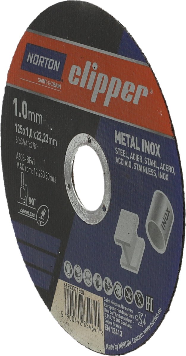 NOR-Clipper 66252839585 Doorslijpschijf TWSET A60S - staal/inox - 125x1x22,23 (100st)