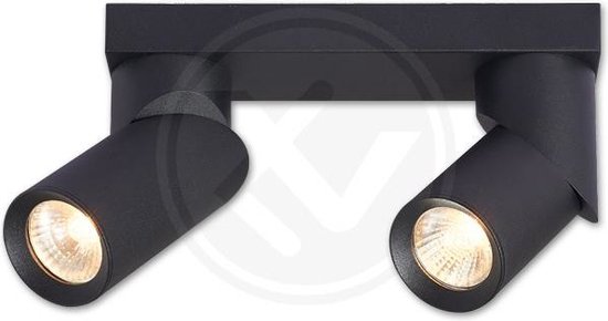 LvT - LED plafondspot mat zwart - 2 verstelbare GU10 spots