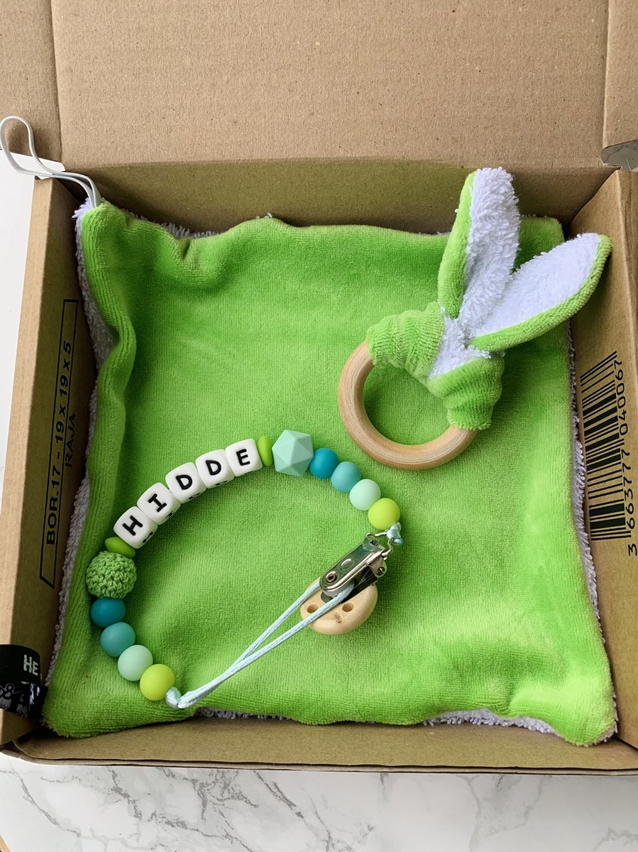 Goedkoopste Giftset babypakket - turquoise - gepersonaliseerd - verschillende maten