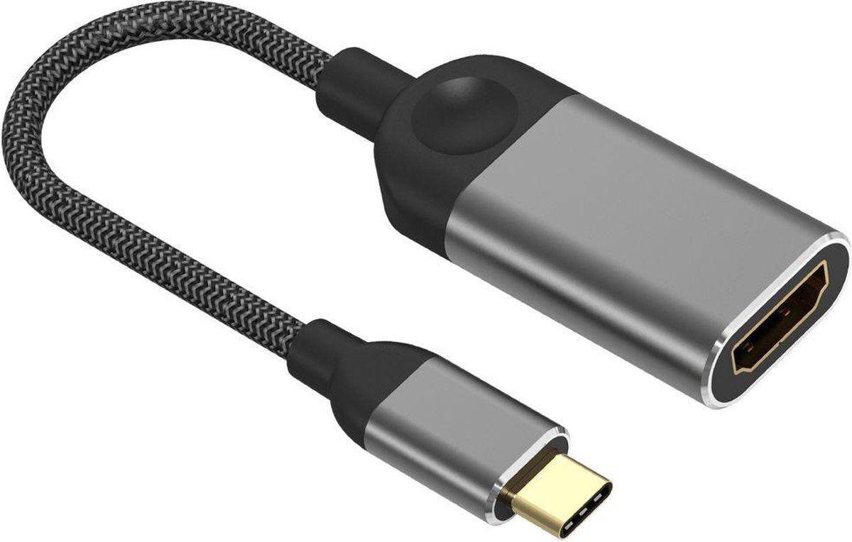 USB C naar HDMI verloopkabel | 3840 x 2160 (30Hz) | 4K | Gevlochten nylon mantel | Zwart | 0.15 meter | Allteq