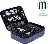 Kabel & Elektronica Organiser Opbergtas met 5 Sunflake Kabelbinders - Voor 10.5" iPad Pro, iPad Air, Oplader, Ereader - Blauw