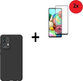 Samsung Galaxy A52 Hoesje - Siliconen - Samsung Galaxy A52 Screenprotector - Hoesje Zwart Case + 2x Full Screenprotector