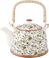 Theepot met Filter 18*14*12 cm / 700 ml Groen Keramiek Rond Bloemen Theekan Japanse Theepot Chinese Theepot