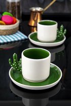 Handgemaakte kaktus koffiekop - 180 ml - set van 2 koffiekopjes - groen