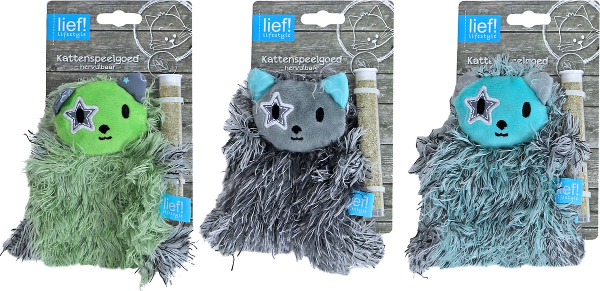 lief! Boys kattenspeelgoed - kat met tube catnip - 12 cm - 1 stuk assorti