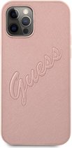 Guess Saffiano Vintage Back Case - Geschikt voor Apple iPhone 12/12 Pro (6.1") - Roségoud