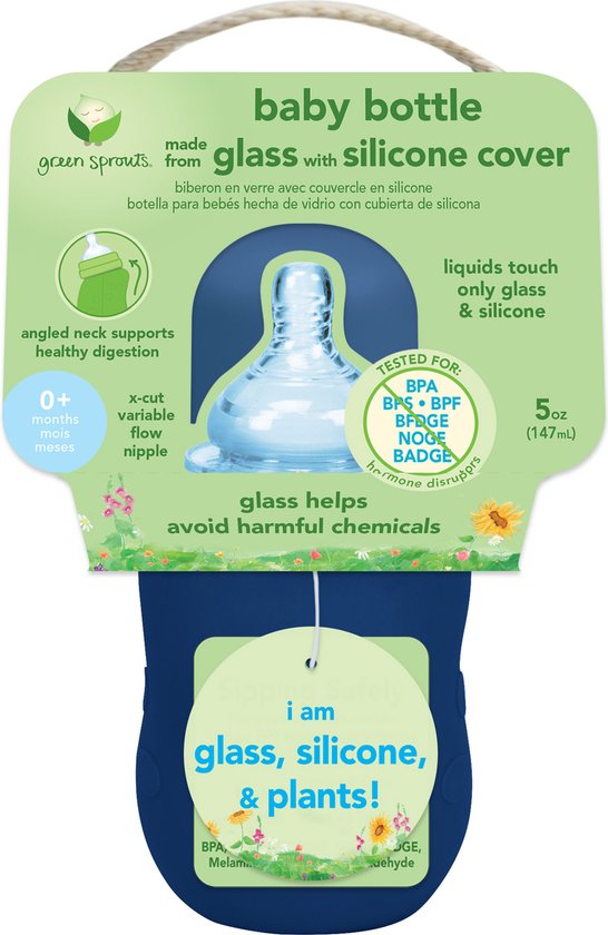 Green Sprouts - Baby Bottle made from Glass with Silicone Cover - Glazen Babyfles (147ml) - Navy van green sprouts — afbeelding 3