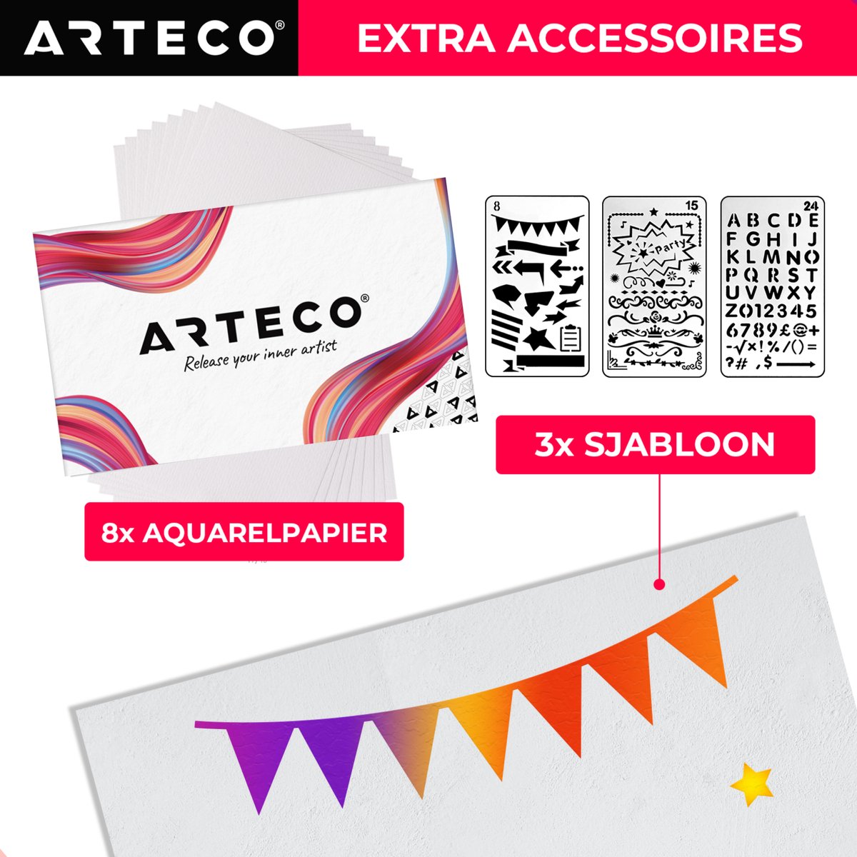 ARTECO® 48 Brush Pennen - Inclusief Aquarel Papier en Sjablonen - Dual Tip Penseelstift - Fineliners en Brushlettering Brush Stiften - Twinmarkers - Cadeau — afbeelding 10
