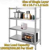 4-laags - opbergplank - roestvrij staal - 1320 lbs laadvermogen - voor keukengerei in keuken - of autoservicekit in garage