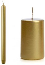 Gouden Kaarsen Rustik Lys - Luxe Stompkaars Dinerkaars - Goud - Set van 2 - 43 branduren