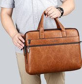 Leder Laptoptas 15.6 inch, Schoudertas, Aktetas , 100% Waterdicht 100% Leer Kleur: Cognag bruin